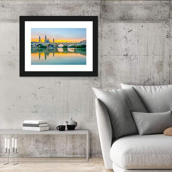 Sunset View Of Basilica De Nuestra Senora De Pilar Canvas Wall Art-3 Horizontal-Gallery Wrap-25" x 16"-Tiaracle