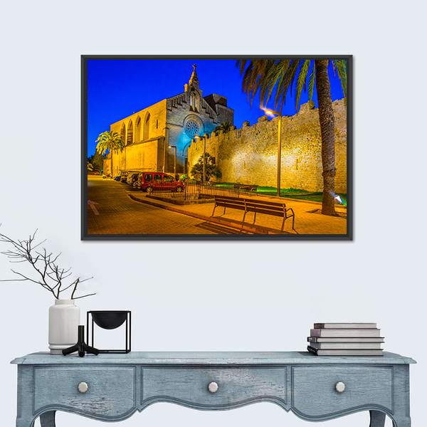 Sunset View Of Fortification Of Alcudia Town At Mallorca Canvas Wall Art-1 Piece-Floating Frame-24" x 16"-Tiaracle