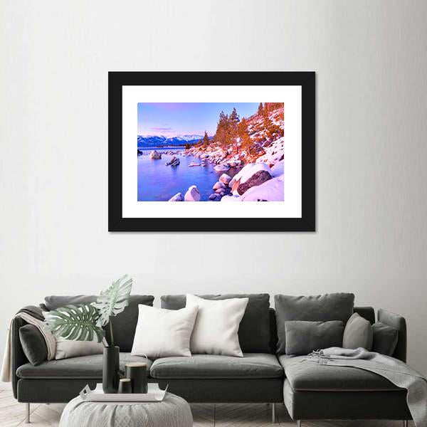 Sunset View Of Lake Tahoe Canvas Wall Art-3 Horizontal-Gallery Wrap-25" x 16"-Tiaracle