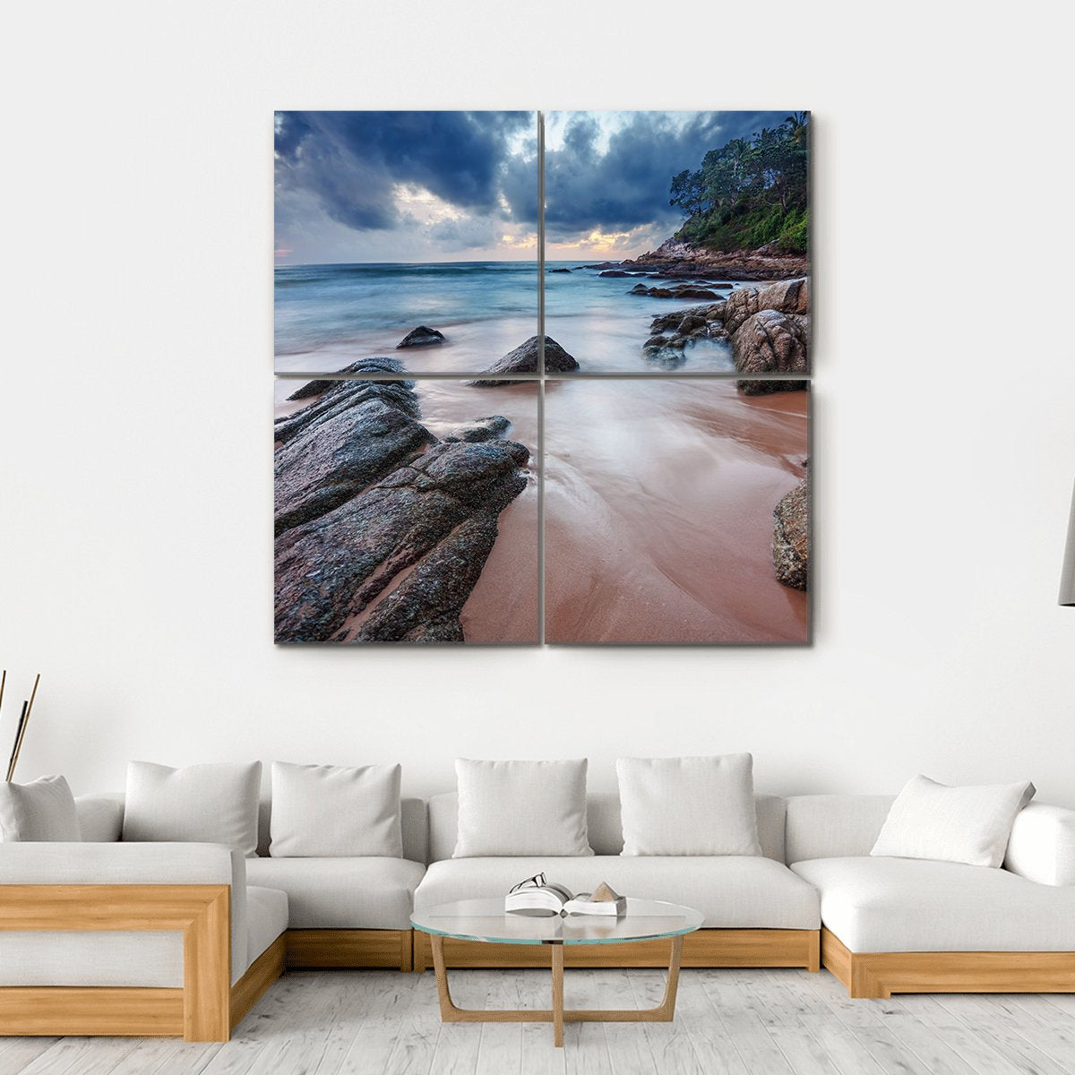 Sunset View Of Tropical Beach Canvas Wall Art-4 Square-Gallery Wrap-17" x 17"-Tiaracle