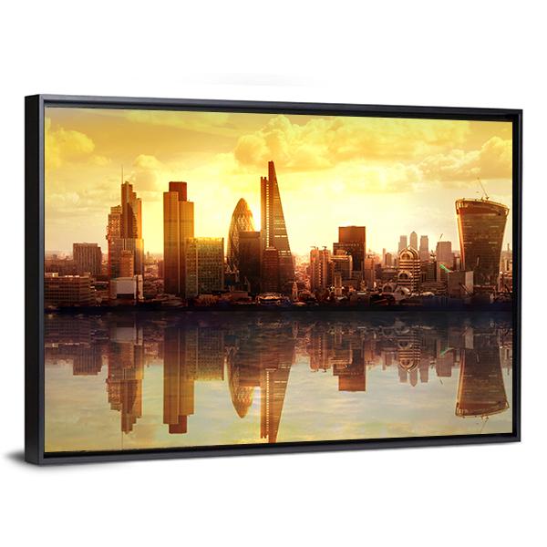 Sunset View On business Modern District Canvas Wall Art-3 Horizontal-Gallery Wrap-25" x 16"-Tiaracle
