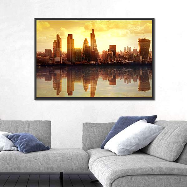 Sunset View On business Modern District Canvas Wall Art-3 Horizontal-Gallery Wrap-25" x 16"-Tiaracle
