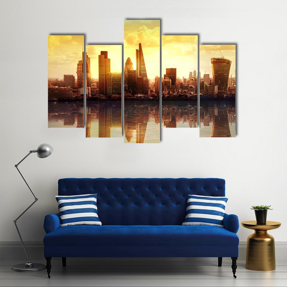 Sunset View On business Modern District Canvas Wall Art-5 Pop-Gallery Wrap-47" x 32"-Tiaracle