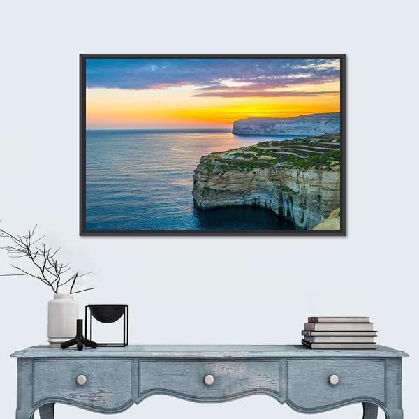 Sunset View Over Sanap Cliffs On Gozo Canvas Wall Art-1 Piece-Floating Frame-24" x 16"-Tiaracle
