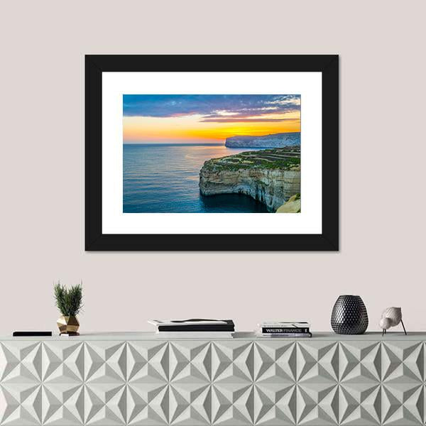 Sunset View Over Sanap Cliffs On Gozo Canvas Wall Art-1 Piece-Framed Print-20" x 16"-Tiaracle