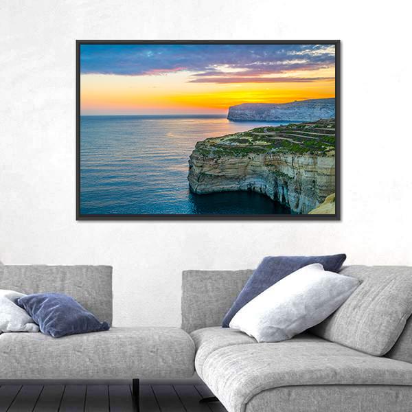 Sunset View Over Sanap Cliffs On Gozo Canvas Wall Art-3 Horizontal-Gallery Wrap-25" x 16"-Tiaracle