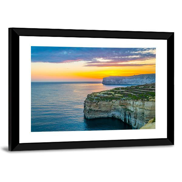 Sunset View Over Sanap Cliffs On Gozo Canvas Wall Art-3 Horizontal-Gallery Wrap-25" x 16"-Tiaracle