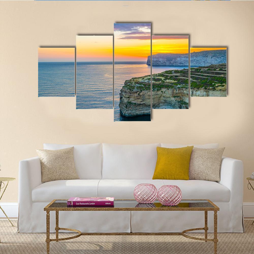 Sunset View Over Sanap Cliffs On Gozo Canvas Wall Art-5 Star-Gallery Wrap-62" x 32"-Tiaracle