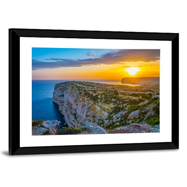 Sunset View Over Ta Cenc Cliffs On Gozo Canvas Wall Art-3 Horizontal-Gallery Wrap-25" x 16"-Tiaracle