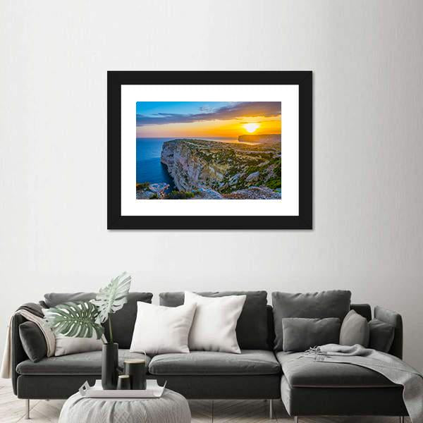 Sunset View Over Ta Cenc Cliffs On Gozo Canvas Wall Art-3 Horizontal-Gallery Wrap-25" x 16"-Tiaracle