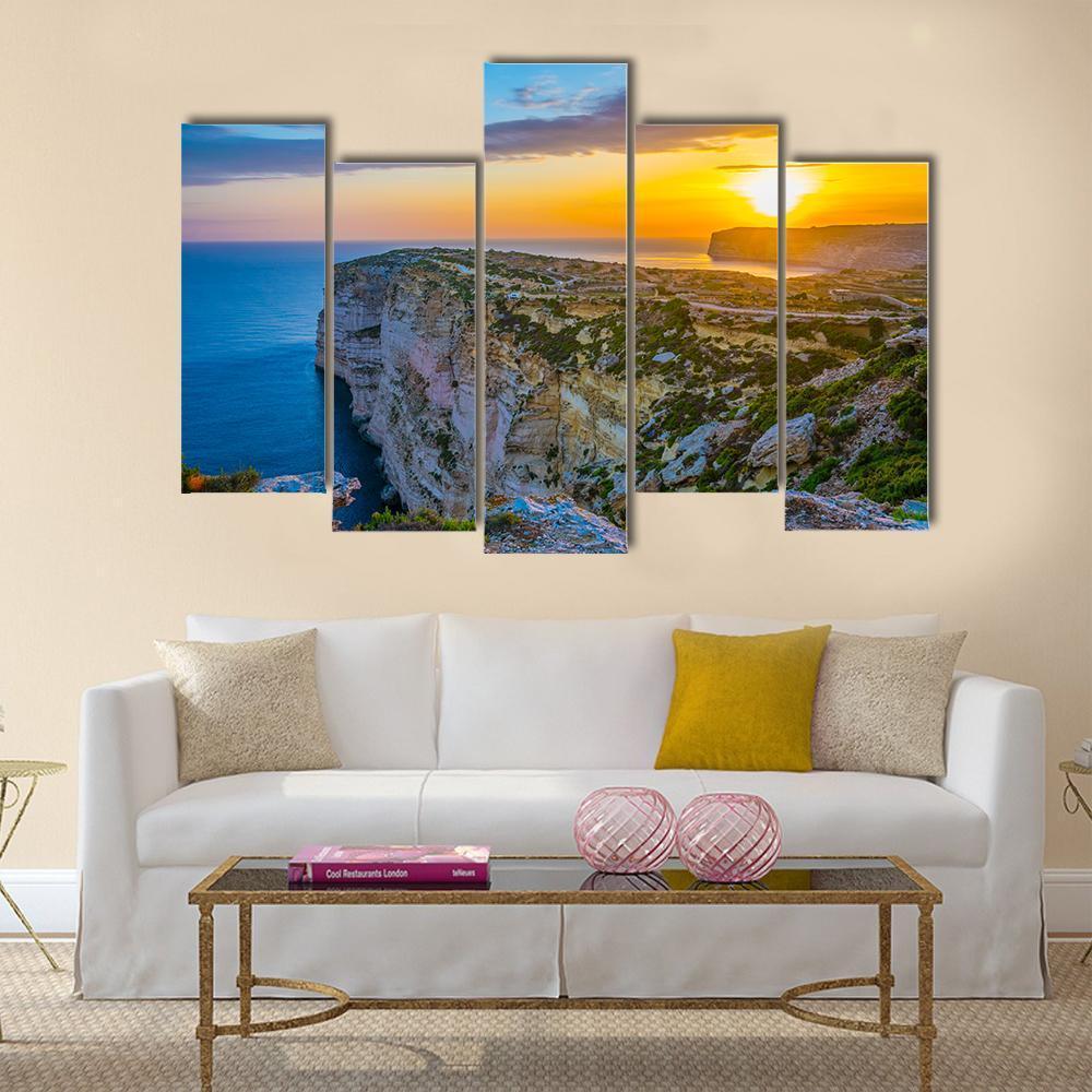 Sunset View Over Ta Cenc Cliffs On Gozo Canvas Wall Art-5 Pop-Gallery Wrap-47" x 32"-Tiaracle
