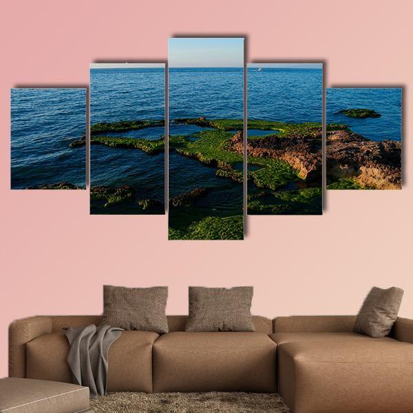 Sunset View To Manara Bay Canvas Wall Art-5 Star-Gallery Wrap-62" x 32"-Tiaracle