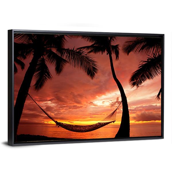 Sunset With Palm Trees Canvas Wall Art-3 Horizontal-Gallery Wrap-25" x 16"-Tiaracle