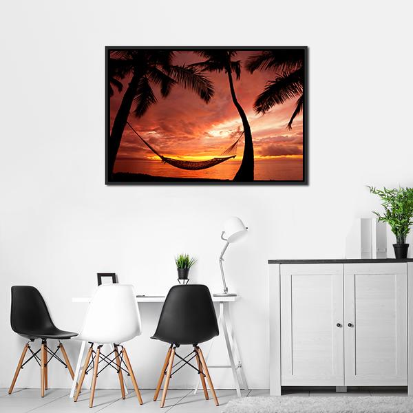 Sunset With Palm Trees Canvas Wall Art-3 Horizontal-Gallery Wrap-25" x 16"-Tiaracle
