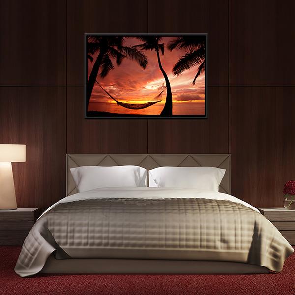 Sunset With Palm Trees Canvas Wall Art-3 Horizontal-Gallery Wrap-25" x 16"-Tiaracle