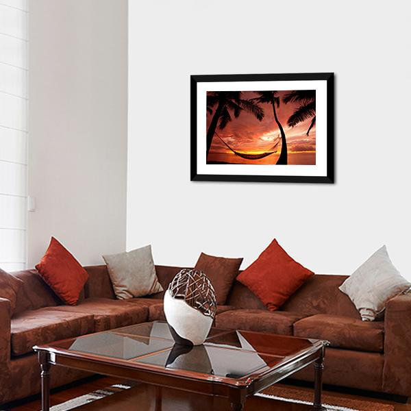 Sunset With Palm Trees Canvas Wall Art-3 Horizontal-Gallery Wrap-25" x 16"-Tiaracle
