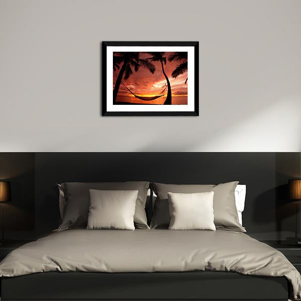 Sunset With Palm Trees Canvas Wall Art-3 Horizontal-Gallery Wrap-25" x 16"-Tiaracle