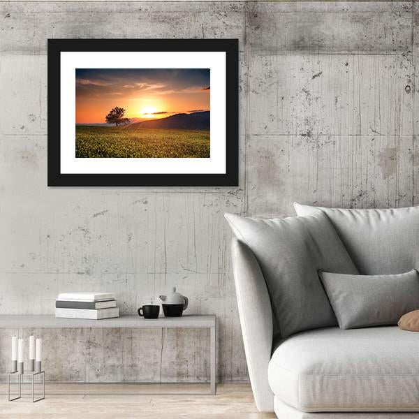 Sunset With Single Calm Tree Canvas Wall Art-3 Horizontal-Gallery Wrap-25" x 16"-Tiaracle