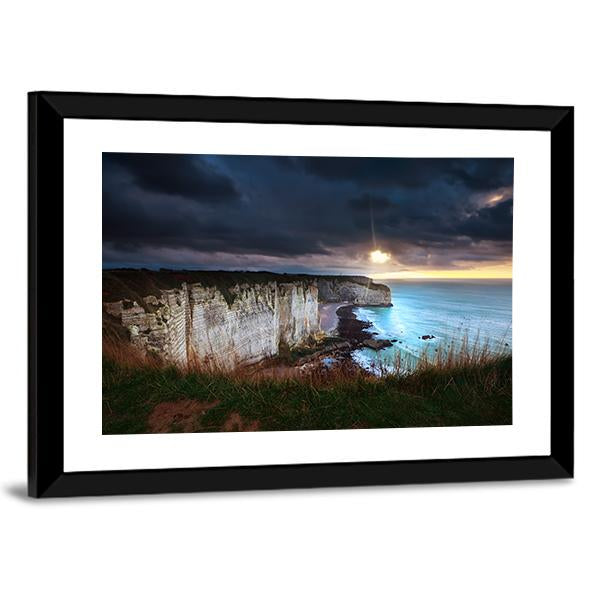 Sunshine And Storm Sky Over Cliffs In Ocean Canvas Wall Art-3 Horizontal-Gallery Wrap-25" x 16"-Tiaracle