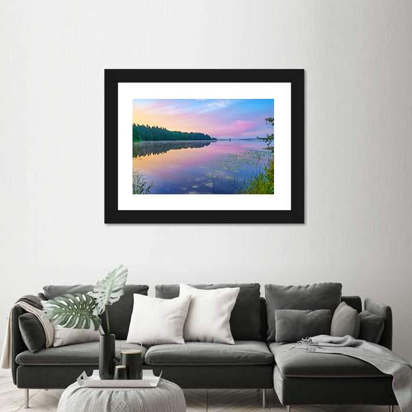 Sunsrise Over Forest Lake Canvas Wall Art-3 Horizontal-Gallery Wrap-25" x 16"-Tiaracle