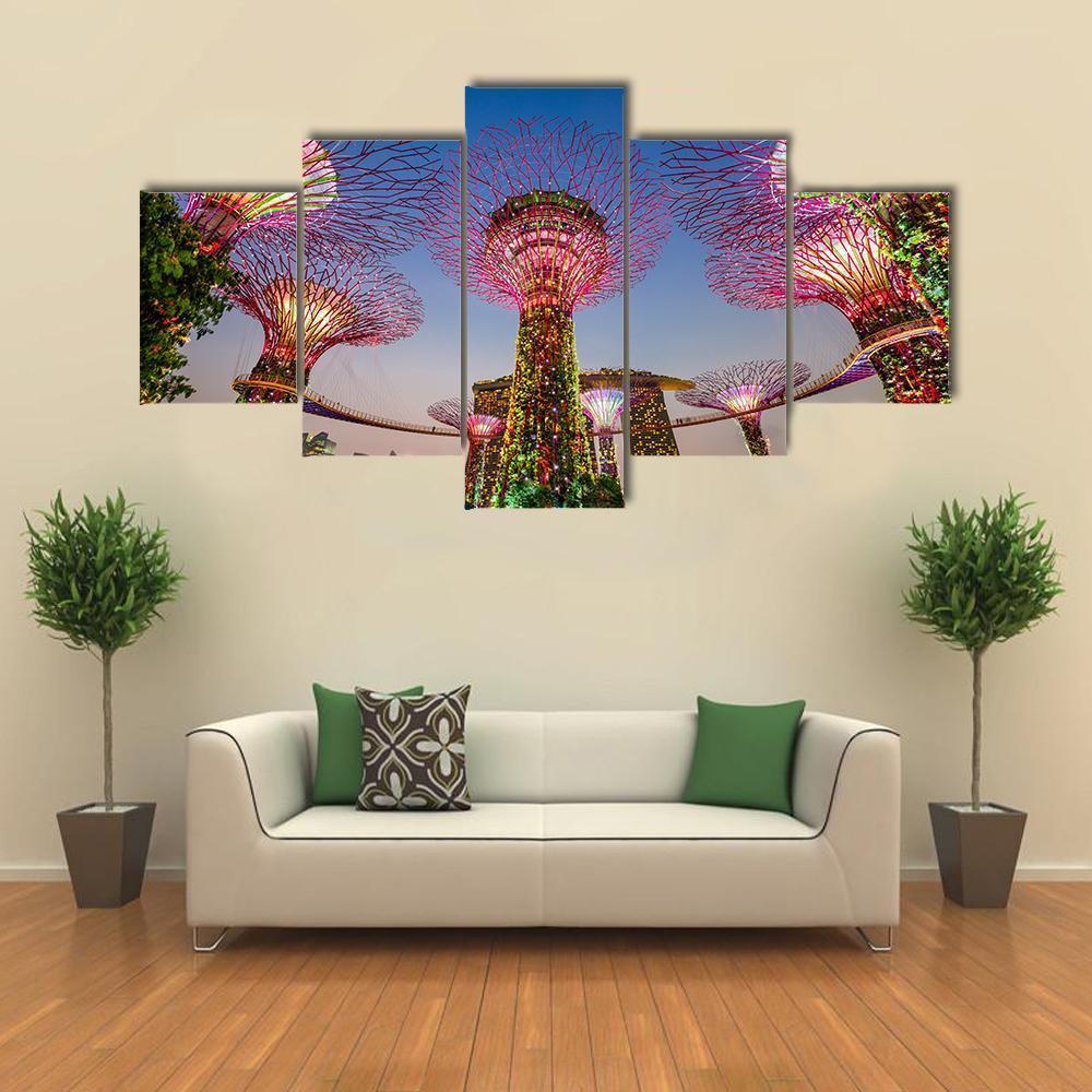 Super Trees At Gardens By The Bay Canvas Wall Art-5 Star-Gallery Wrap-62" x 32"-Tiaracle