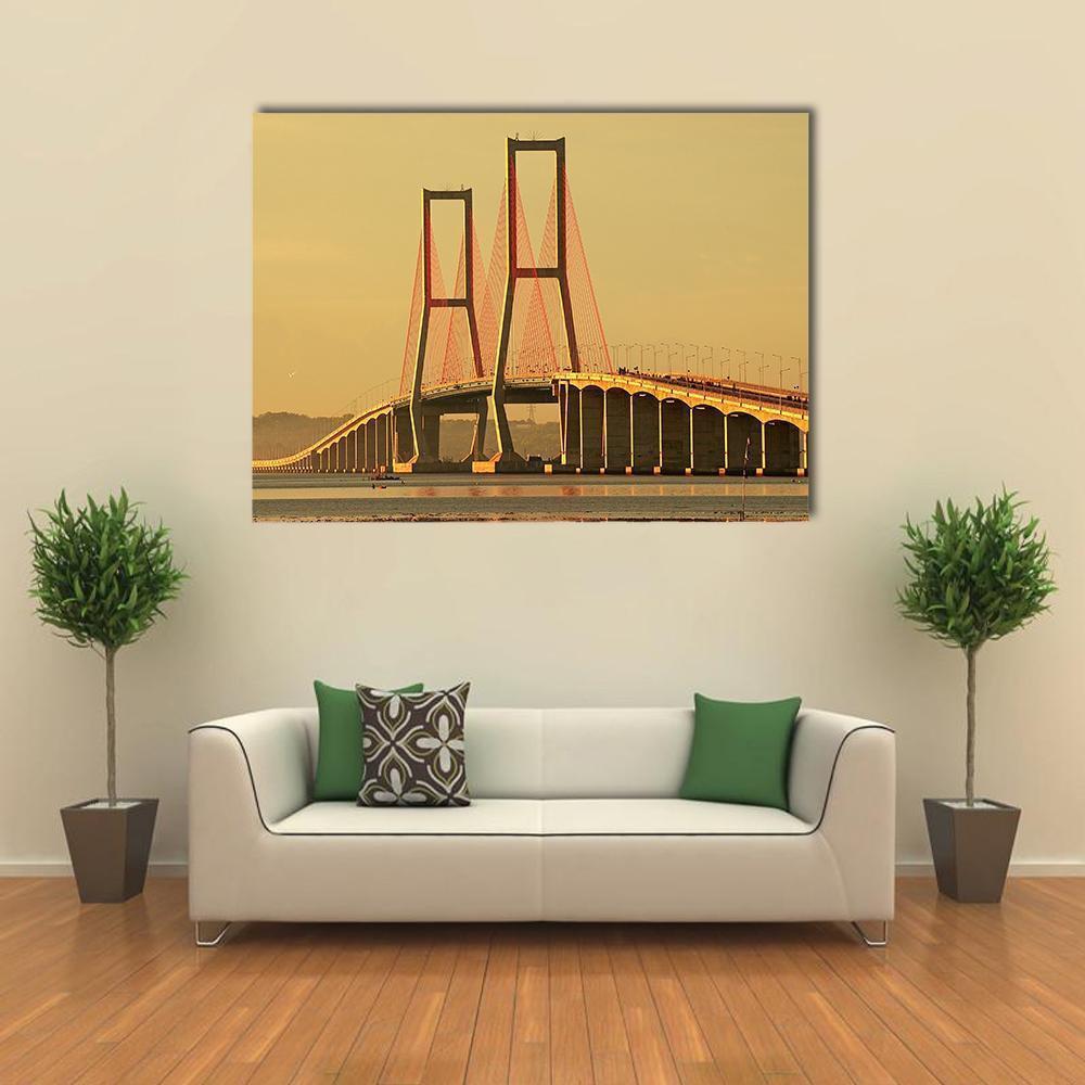 Suramadu Bridge Canvas Wall Art-1 Piece-Gallery Wrap-36" x 24"-Tiaracle