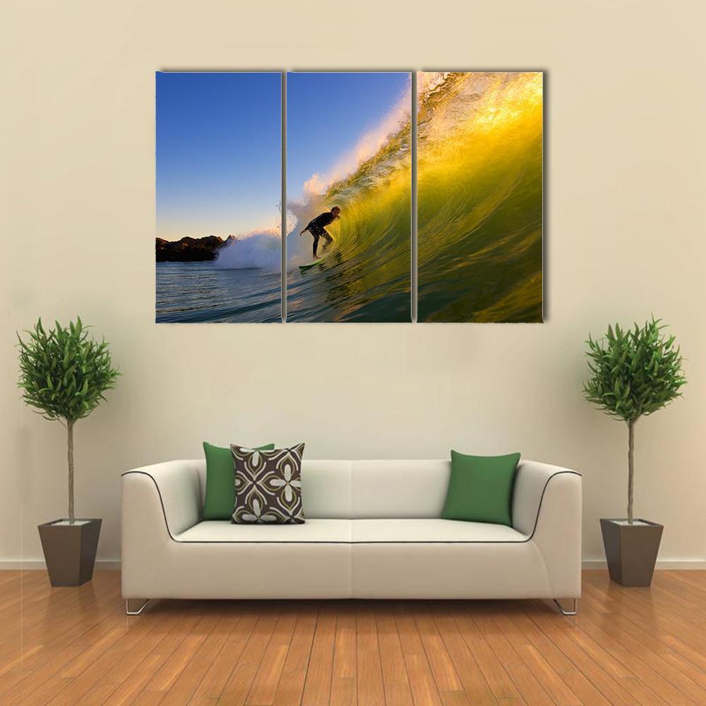 Surfer at Sunset Canvas Wall Art-3 Horizontal-Gallery Wrap-37" x 24"-Tiaracle