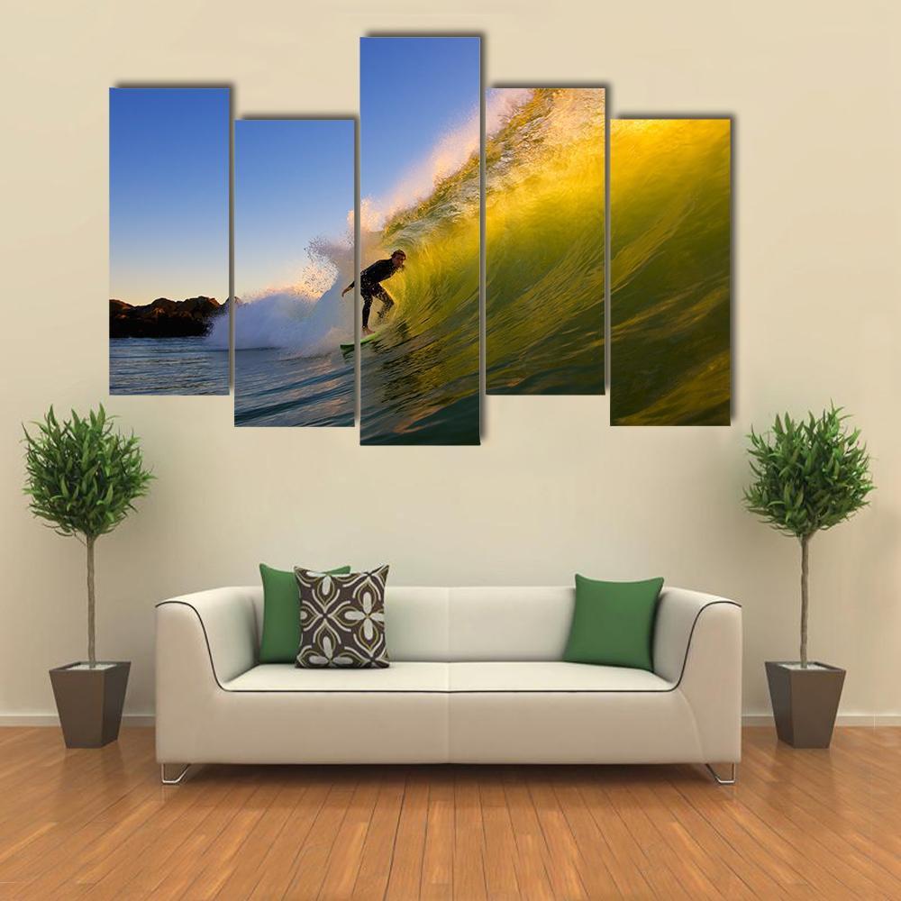 Surfer at Sunset Canvas Wall Art-5 Pop-Gallery Wrap-47" x 32"-Tiaracle
