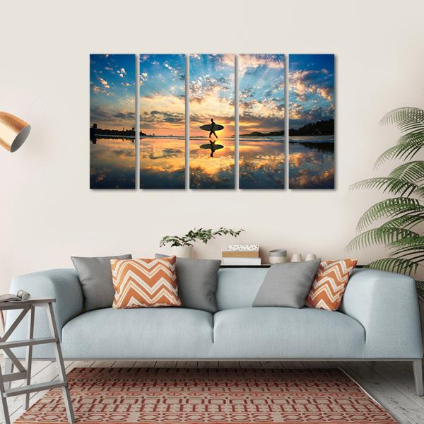 Surfer On Sea Shore Canvas Wall Art-5 Horizontal-Gallery Wrap-22" x 12"-Tiaracle