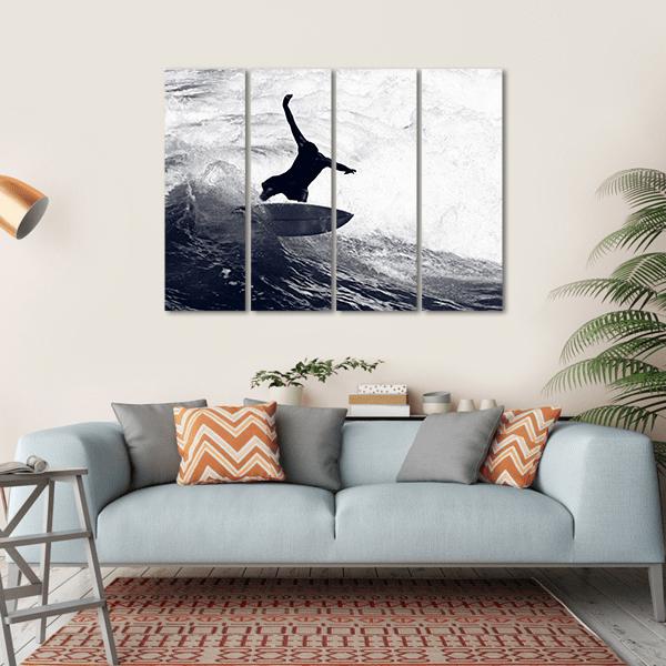 Surfer Riding The Waves Canvas Wall Art-4 Horizontal-Gallery Wrap-34" x 24"-Tiaracle