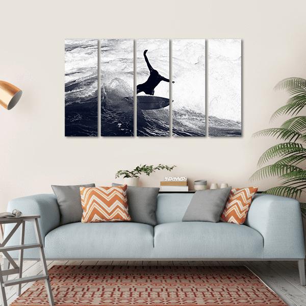 Surfer Riding The Waves Canvas Wall Art-5 Horizontal-Gallery Wrap-22" x 12"-Tiaracle