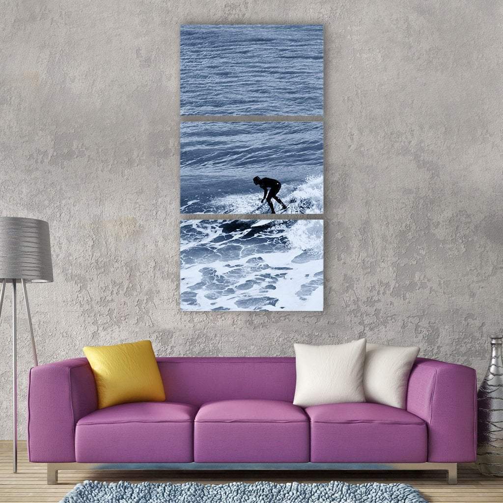 Surfer Surfing In Ocean Sea Vertical Canvas Wall Art-3 Vertical-Gallery Wrap-12" x 25"-Tiaracle