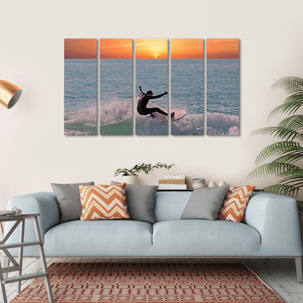 Surfing In Aruba Island Canvas Wall Art-5 Horizontal-Gallery Wrap-22" x 12"-Tiaracle