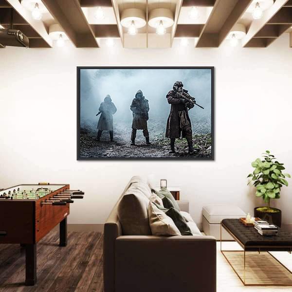Survivors In Tatters And Gas Mask Canvas Wall Art-3 Horizontal-Gallery Wrap-25" x 16"-Tiaracle