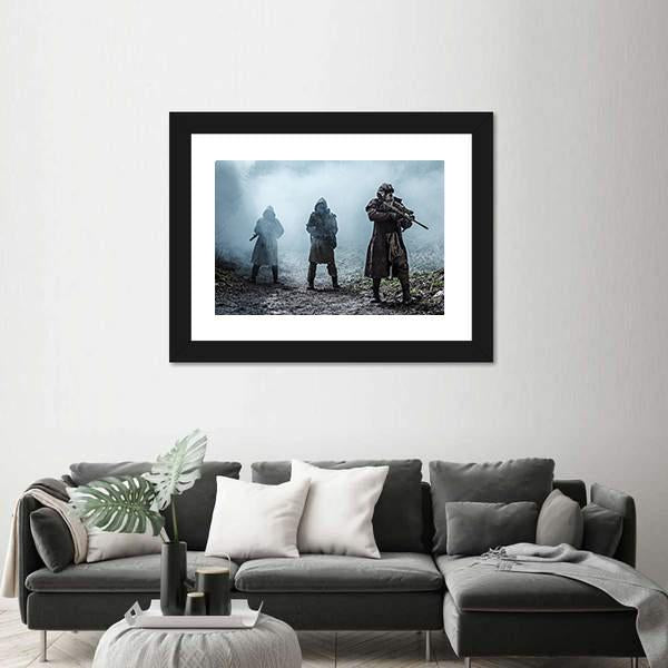 Survivors In Tatters And Gas Mask Canvas Wall Art-3 Horizontal-Gallery Wrap-25" x 16"-Tiaracle