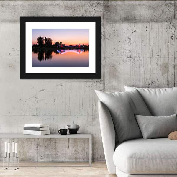 Suspension Bridge In A Park City Canvas Wall Art-3 Horizontal-Gallery Wrap-25" x 16"-Tiaracle