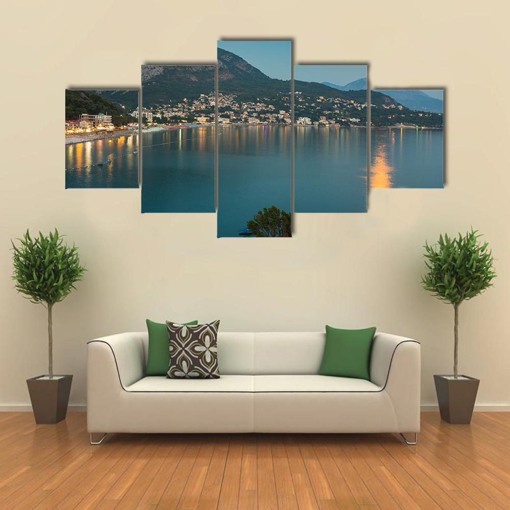 Sutomore Night View From The Mountain Canvas Wall Art-5 Star-Gallery Wrap-62" x 32"-Tiaracle