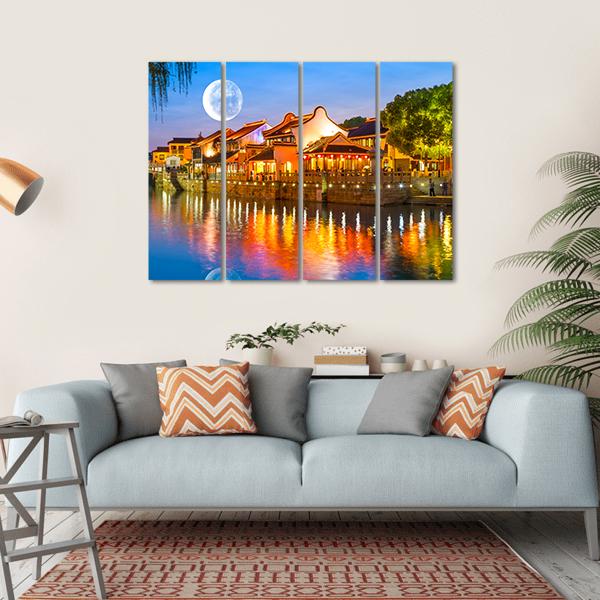 Suzhou Ancient Town Canvas Wall Art-4 Horizontal-Gallery Wrap-34" x 24"-Tiaracle