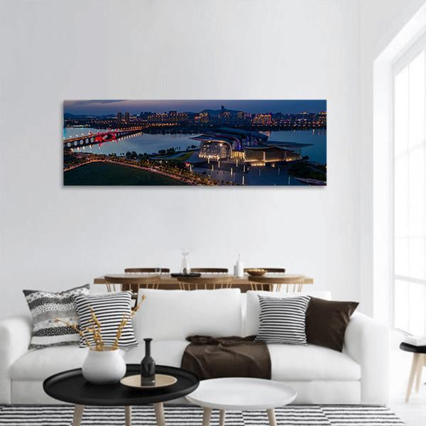 Suzhou Industrial Park At Night Panoramic Canvas Wall Art-1 Piece-36" x 12"-Tiaracle