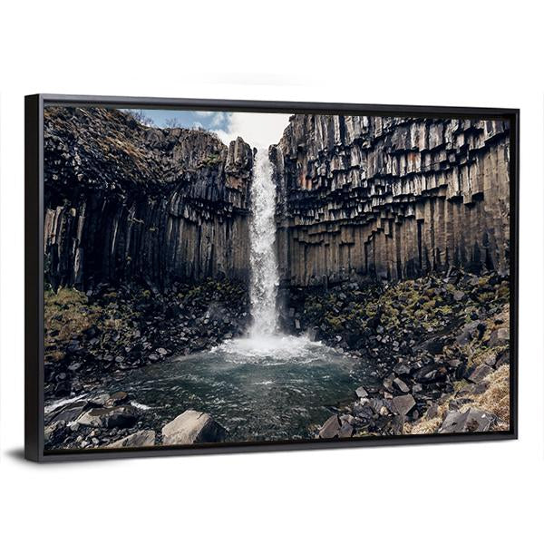 Svartifoss Black Waterfall Canvas Wall Art-3 Horizontal-Gallery Wrap-25" x 16"-Tiaracle
