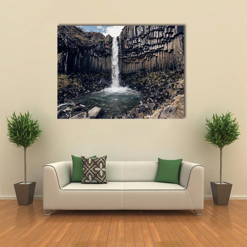 Svartifoss Black Waterfall Canvas Wall Art-1 Piece-Gallery Wrap-36" x 24"-Tiaracle