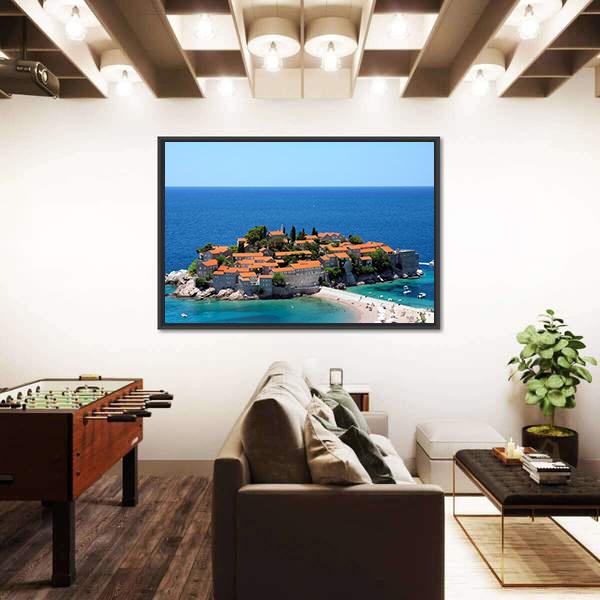 Sveti Stefan In Daylight Montenegro Canvas Wall Art-3 Horizontal-Gallery Wrap-25" x 16"-Tiaracle