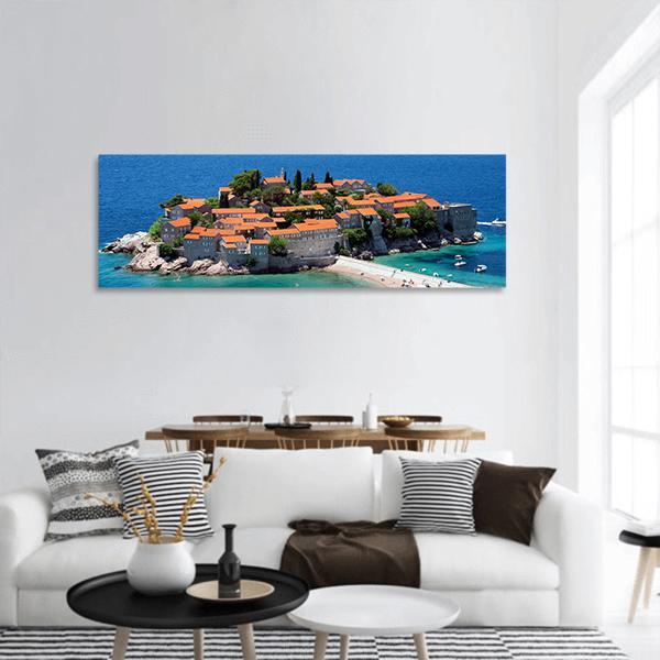 Sveti Stefan Island In Daylight Panoramic Canvas Wall Art-1 Piece-36" x 12"-Tiaracle