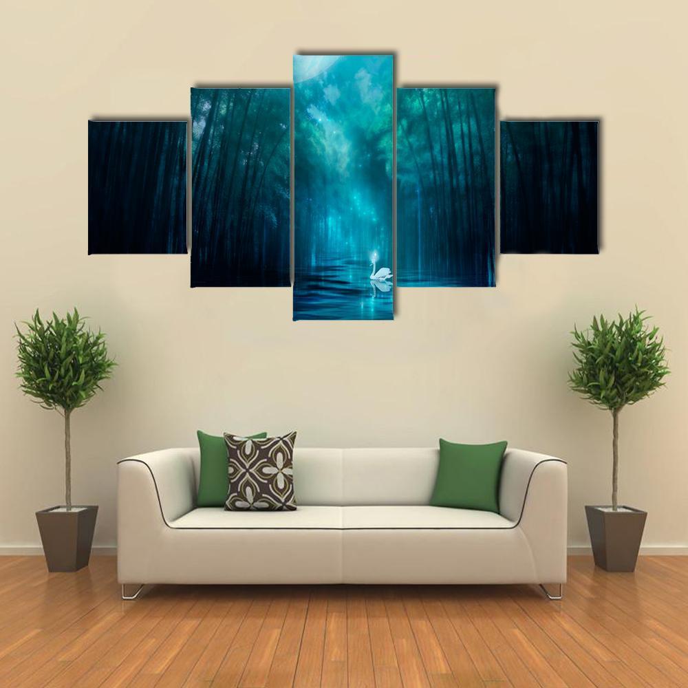 Swan Lake Canvas Wall Art-5 Star-Gallery Wrap-62" x 32"-Tiaracle