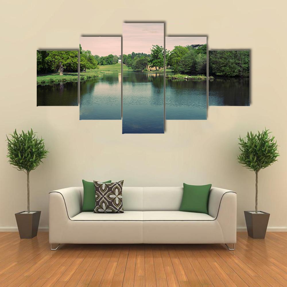 Swans In A Lake In A Surrey Park Canvas Wall Art-5 Star-Gallery Wrap-62" x 32"-Tiaracle