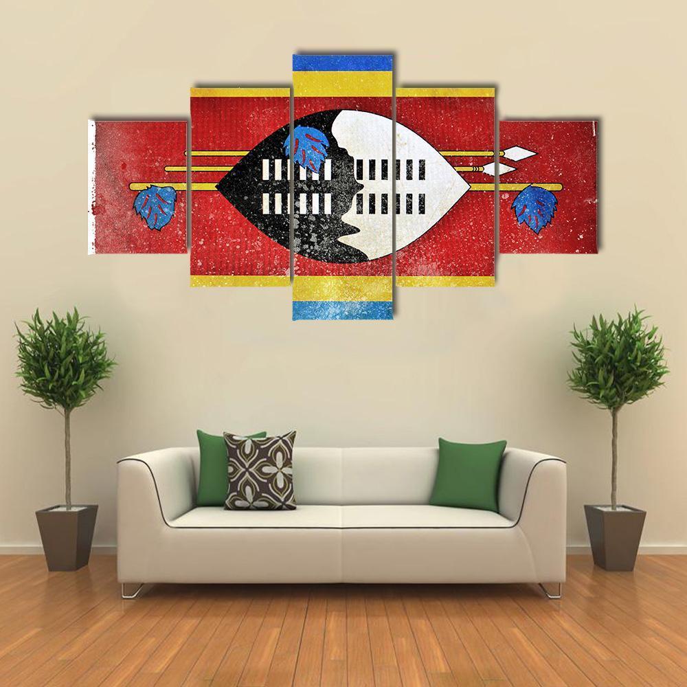Swaziland Grunge Flag Canvas Wall Art-5 Star-Gallery Wrap-62" x 32"-Tiaracle