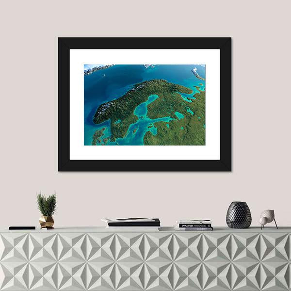 Sweden In Morning From Space Canvas Wall Art-1 Piece-Framed Print-20" x 16"-Tiaracle
