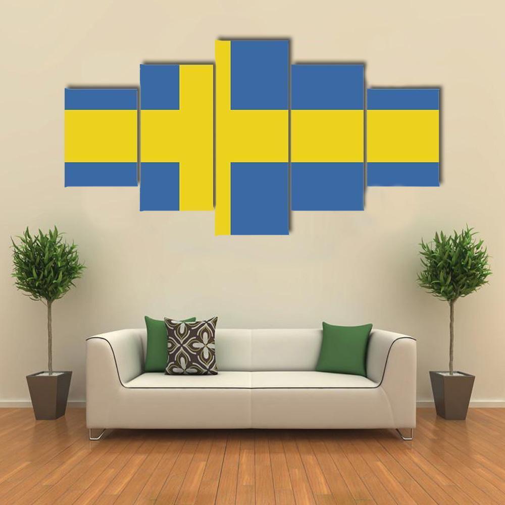 Swedish Flag Canvas Wall Art-5 Star-Gallery Wrap-62" x 32"-Tiaracle
