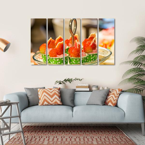 Sweet Cup Cake On Plate Canvas Wall Art-5 Horizontal-Gallery Wrap-22" x 12"-Tiaracle