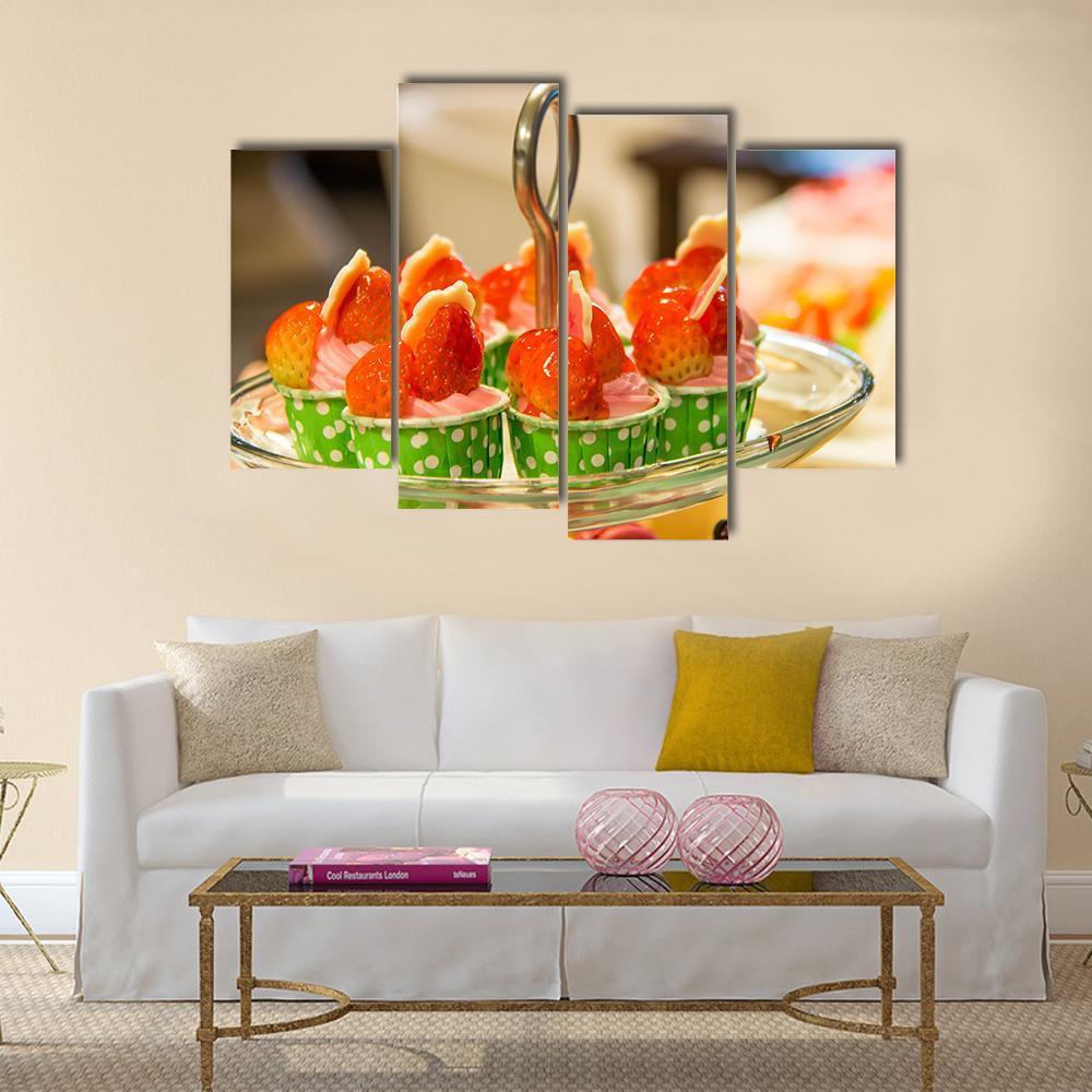 Sweet Cup Cake On Plate Canvas Wall Art-4 Pop-Gallery Wrap-50" x 32"-Tiaracle